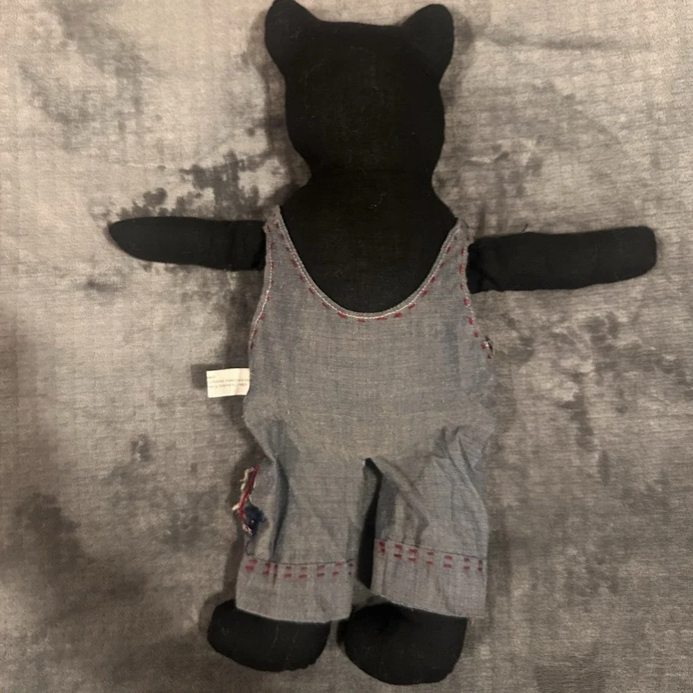Pair of Y2K Folk Art Black Cat Cloth Dolls | Primitive Farmhouse Handmade Style